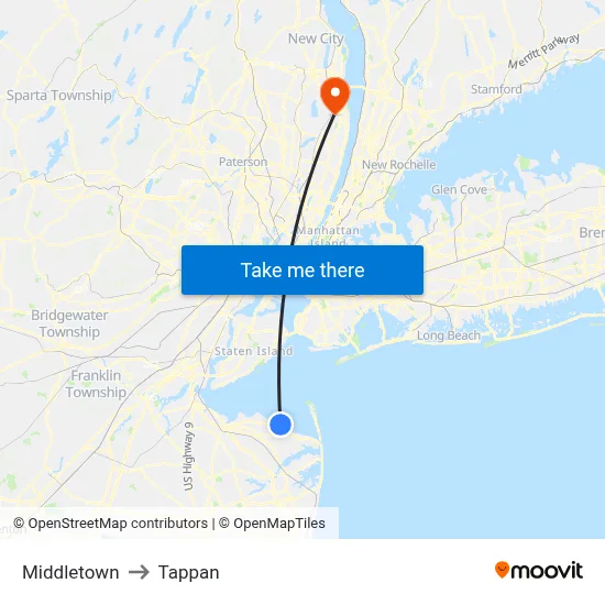 Middletown to Tappan map