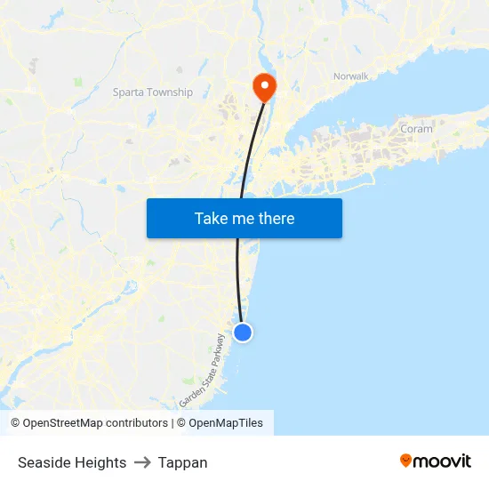 Seaside Heights to Tappan map