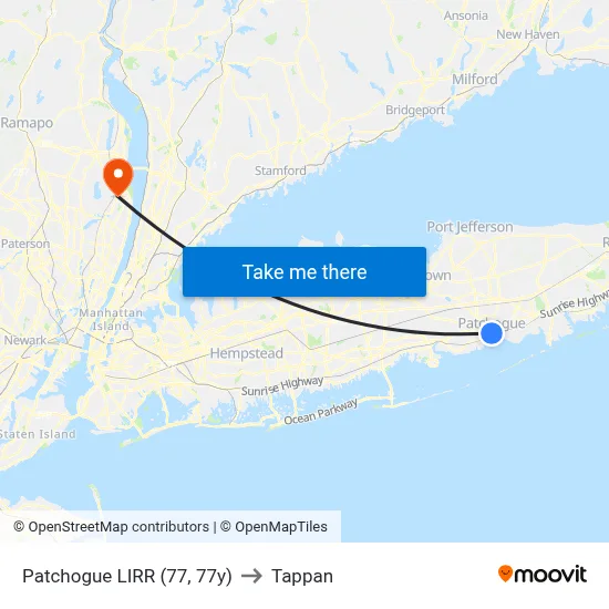 Patchogue LIRR (77, 77y) to Tappan map