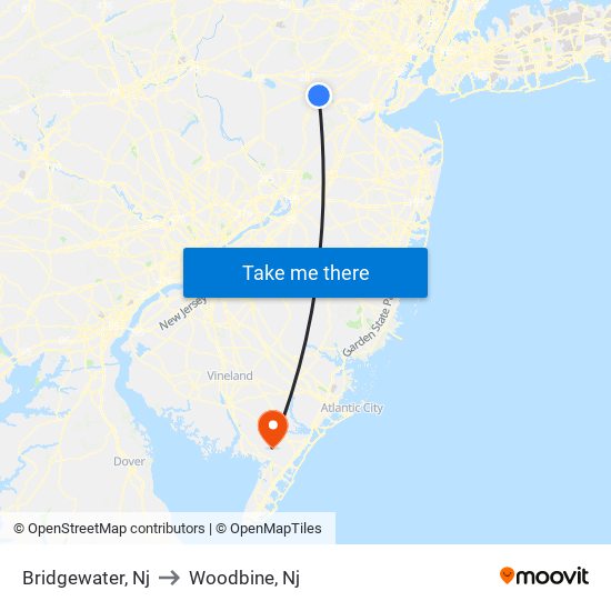 Bridgewater, Nj to Woodbine, Nj map