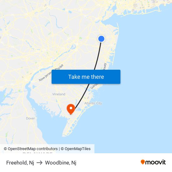 Freehold, Nj to Woodbine, Nj map