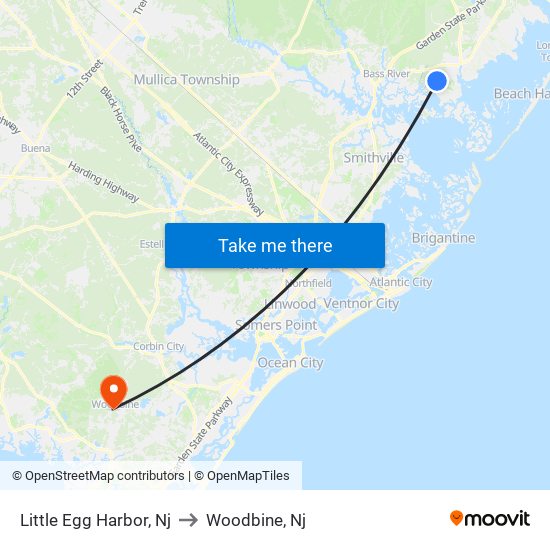Little Egg Harbor, Nj to Woodbine, Nj map