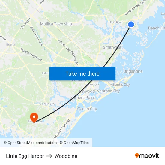 Little Egg Harbor to Woodbine map