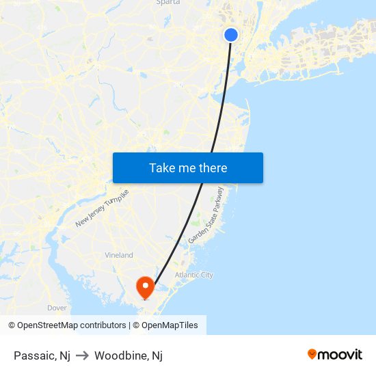 Passaic, Nj to Woodbine, Nj map