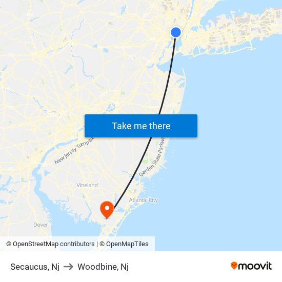 Secaucus, Nj to Woodbine, Nj map