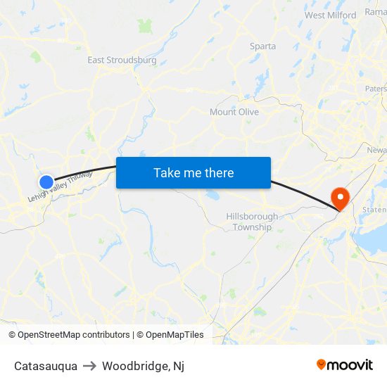 Catasauqua to Woodbridge, Nj map