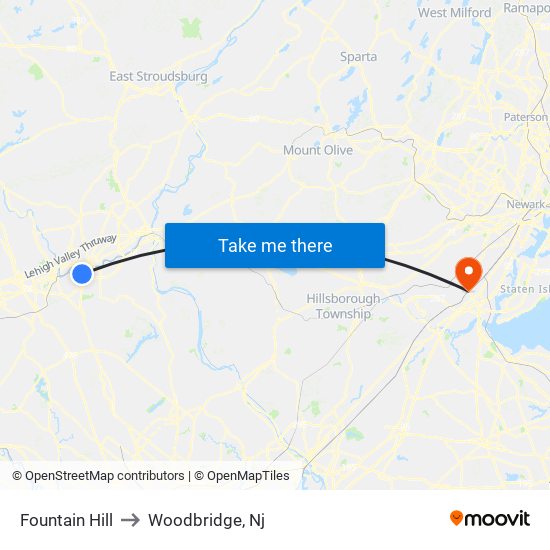 Fountain Hill to Woodbridge, Nj map