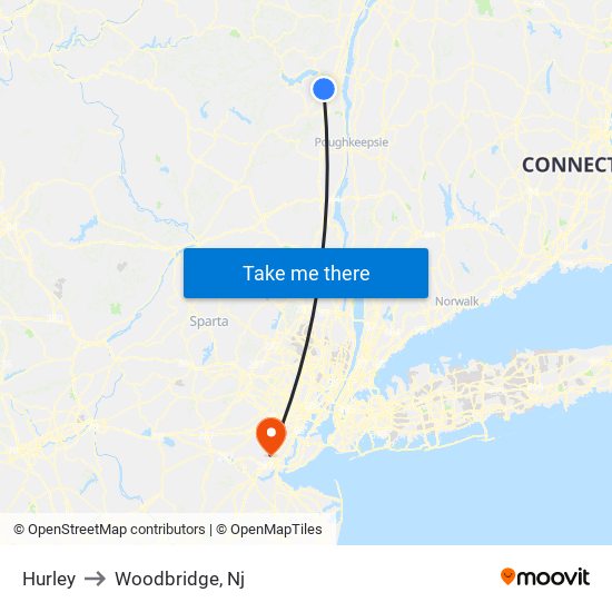 Hurley to Woodbridge, Nj map