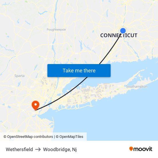 Wethersfield to Woodbridge, Nj map