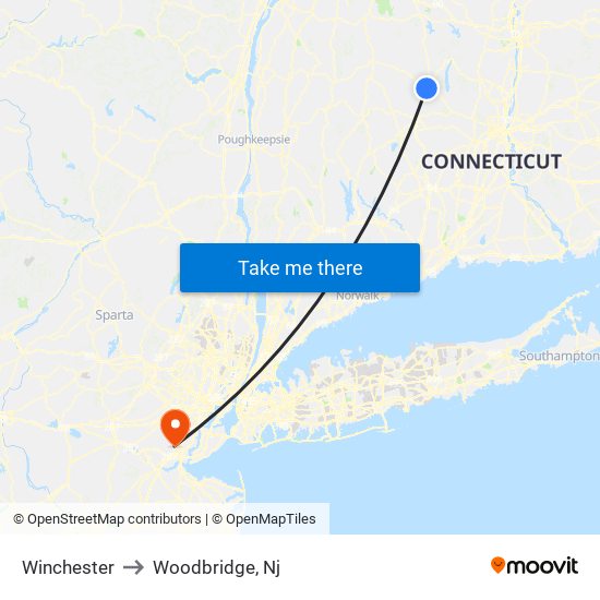 Winchester to Woodbridge, Nj map