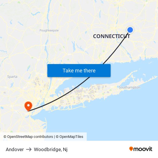 Andover to Woodbridge, Nj map