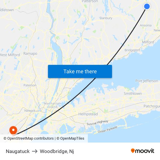 Naugatuck to Woodbridge, Nj map