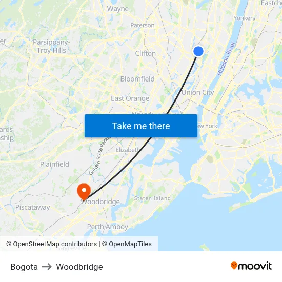 Bogota to Woodbridge map