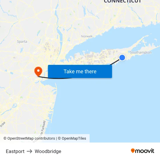Eastport to Woodbridge map