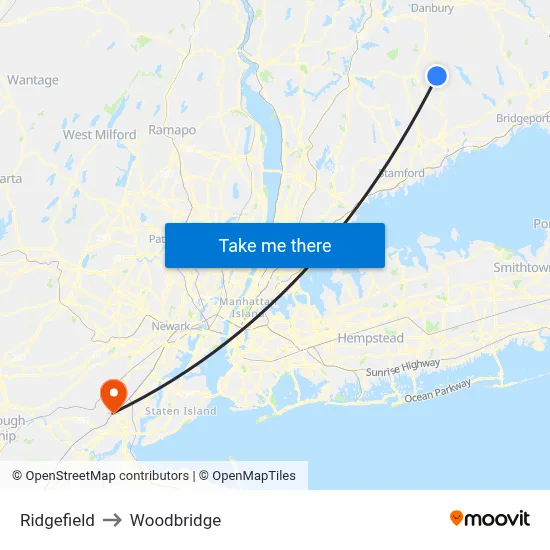 Ridgefield to Woodbridge map