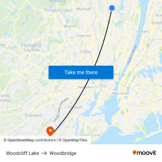 Woodcliff Lake to Woodbridge map