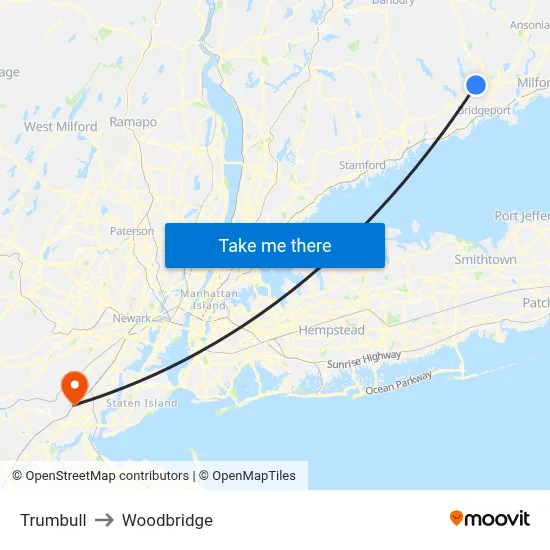 Trumbull to Woodbridge map