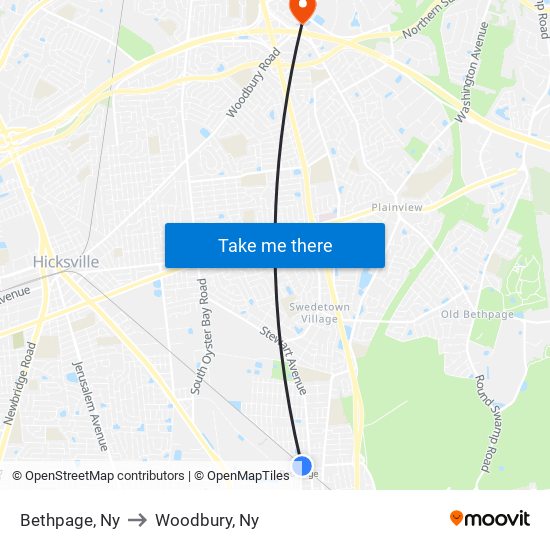 Bethpage, Ny to Woodbury, Ny map