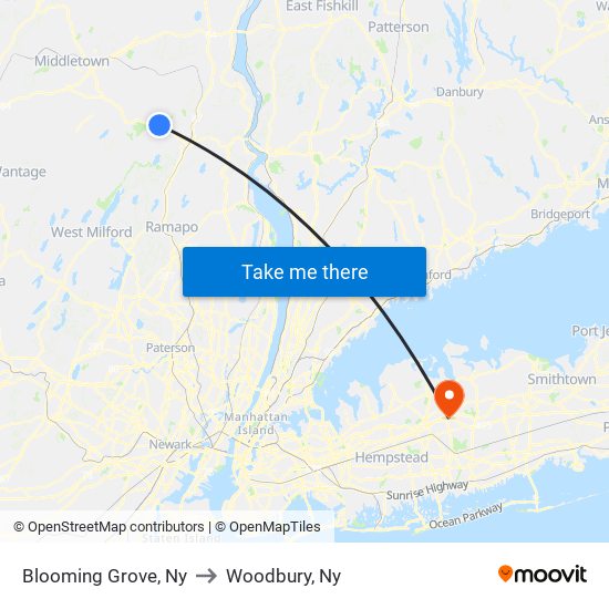 Blooming Grove, Ny to Woodbury, Ny map