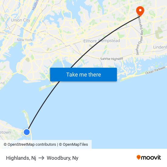 Highlands, Nj to Woodbury, Ny map