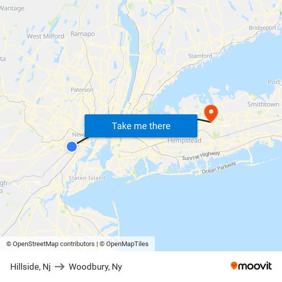 Hillside, Nj to Woodbury, Ny map