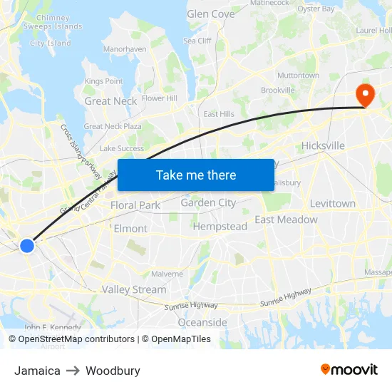 Jamaica to Woodbury map