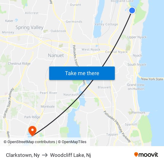 Clarkstown, Ny to Woodcliff Lake, Nj map