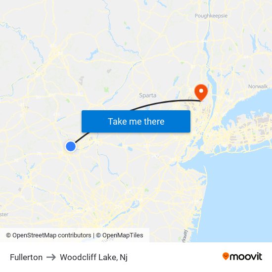 Fullerton to Woodcliff Lake, Nj map