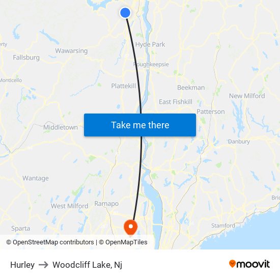 Hurley to Woodcliff Lake, Nj map