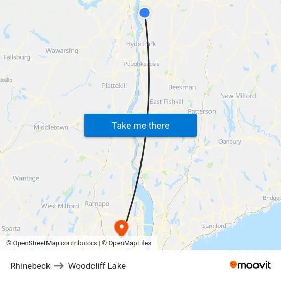 Rhinebeck to Woodcliff Lake map