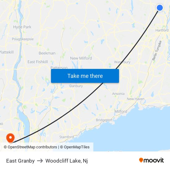 East Granby to Woodcliff Lake, Nj map