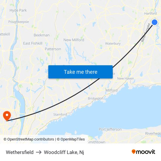 Wethersfield to Woodcliff Lake, Nj map