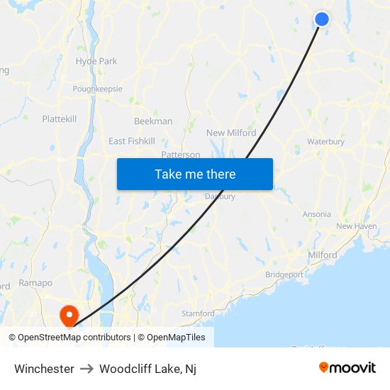 Winchester to Woodcliff Lake, Nj map