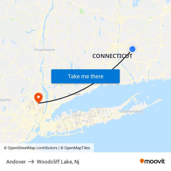 Andover to Woodcliff Lake, Nj map