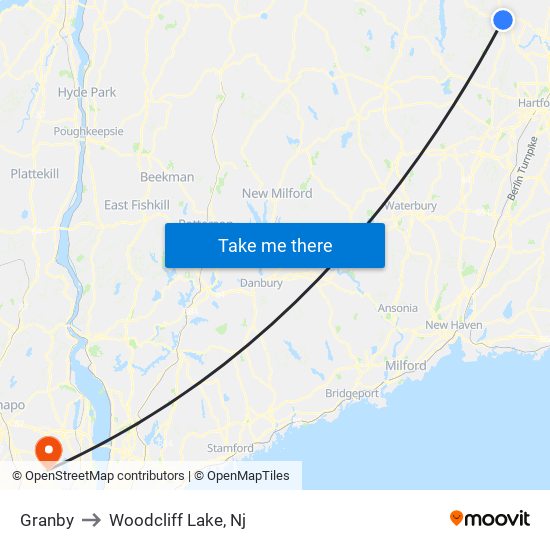 Granby to Woodcliff Lake, Nj map