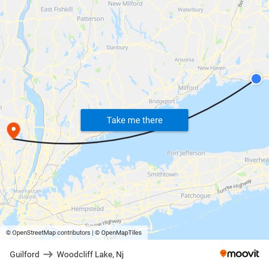 Guilford to Woodcliff Lake, Nj map