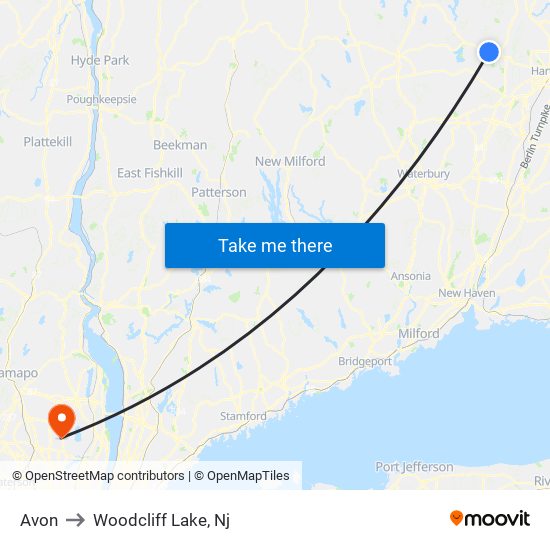 Avon to Woodcliff Lake, Nj map