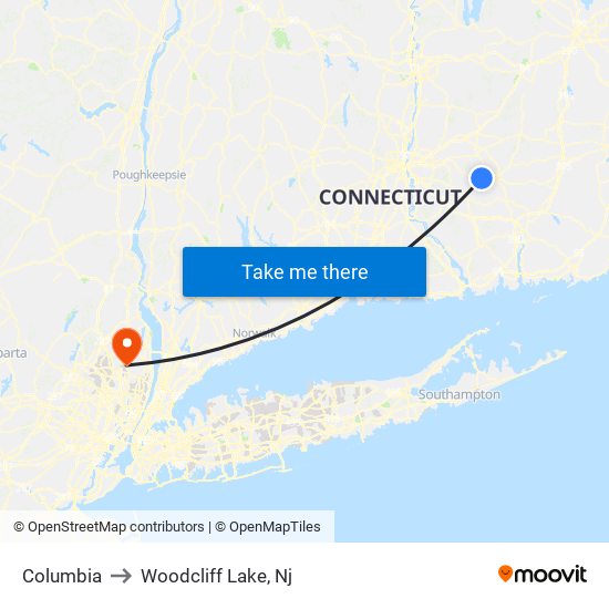 Columbia to Woodcliff Lake, Nj map