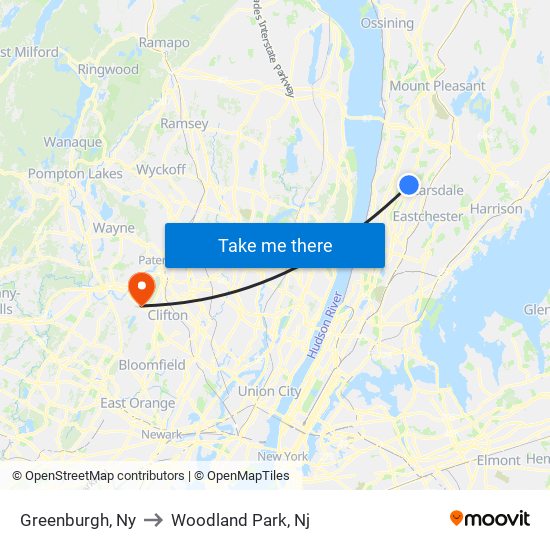 Greenburgh, Ny to Woodland Park, Nj map