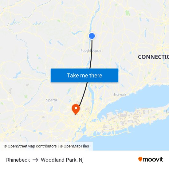 Rhinebeck to Woodland Park, Nj map