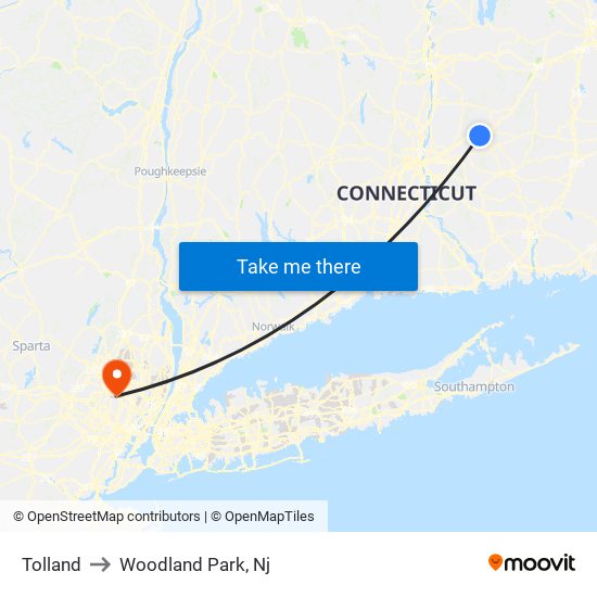 Tolland to Woodland Park, Nj map