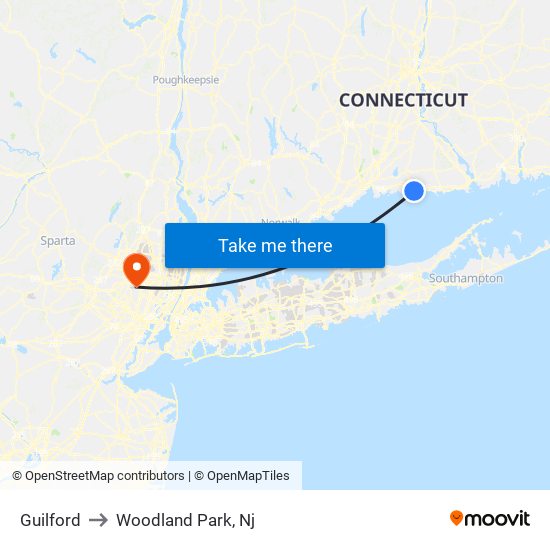 Guilford to Woodland Park, Nj map