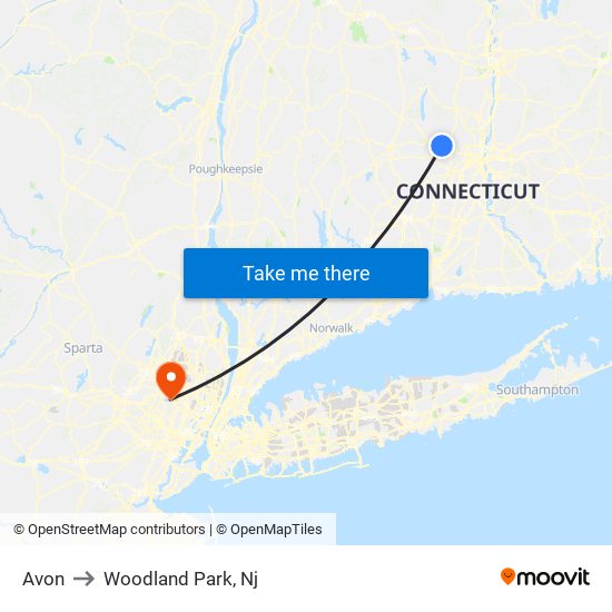 Avon to Woodland Park, Nj map