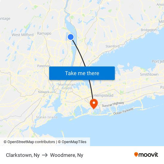 Clarkstown, Ny to Woodmere, Ny map