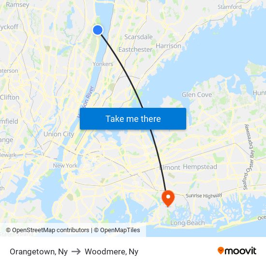 Orangetown, Ny to Woodmere, Ny map