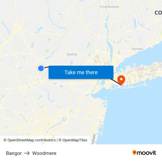 Bangor to Woodmere map