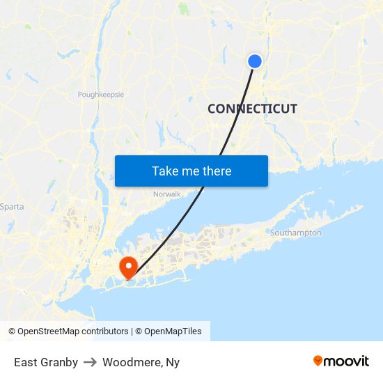 East Granby to Woodmere, Ny map