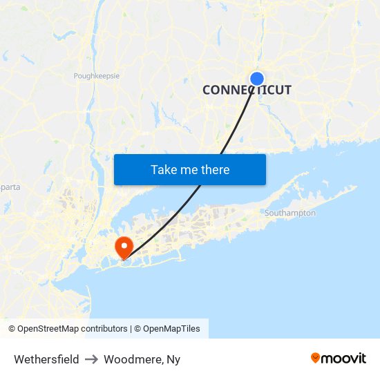 Wethersfield to Woodmere, Ny map