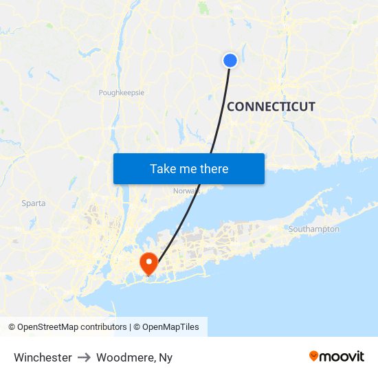 Winchester to Woodmere, Ny map