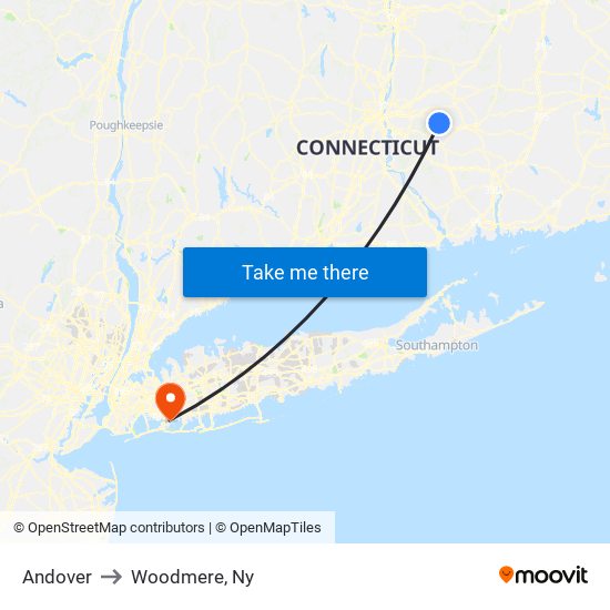 Andover to Woodmere, Ny map